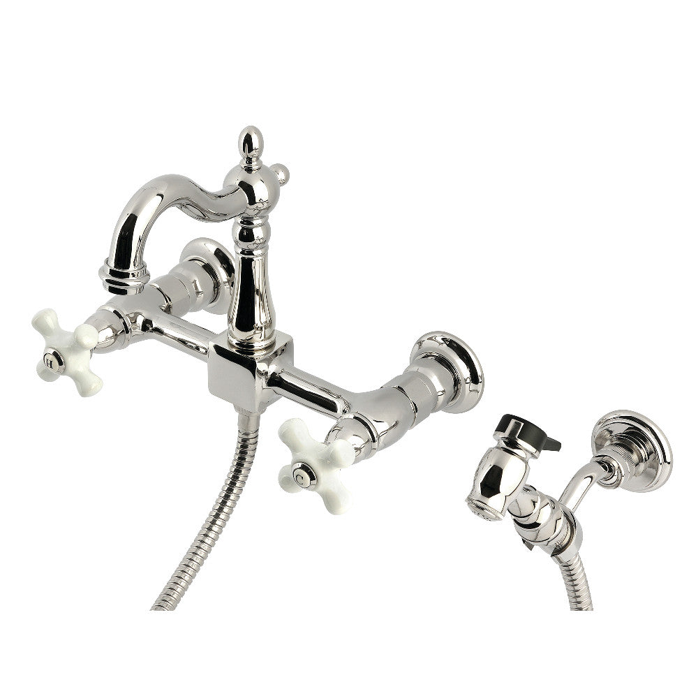 Heritage Wall Mount Kitchen Faucet in Polished Nickel