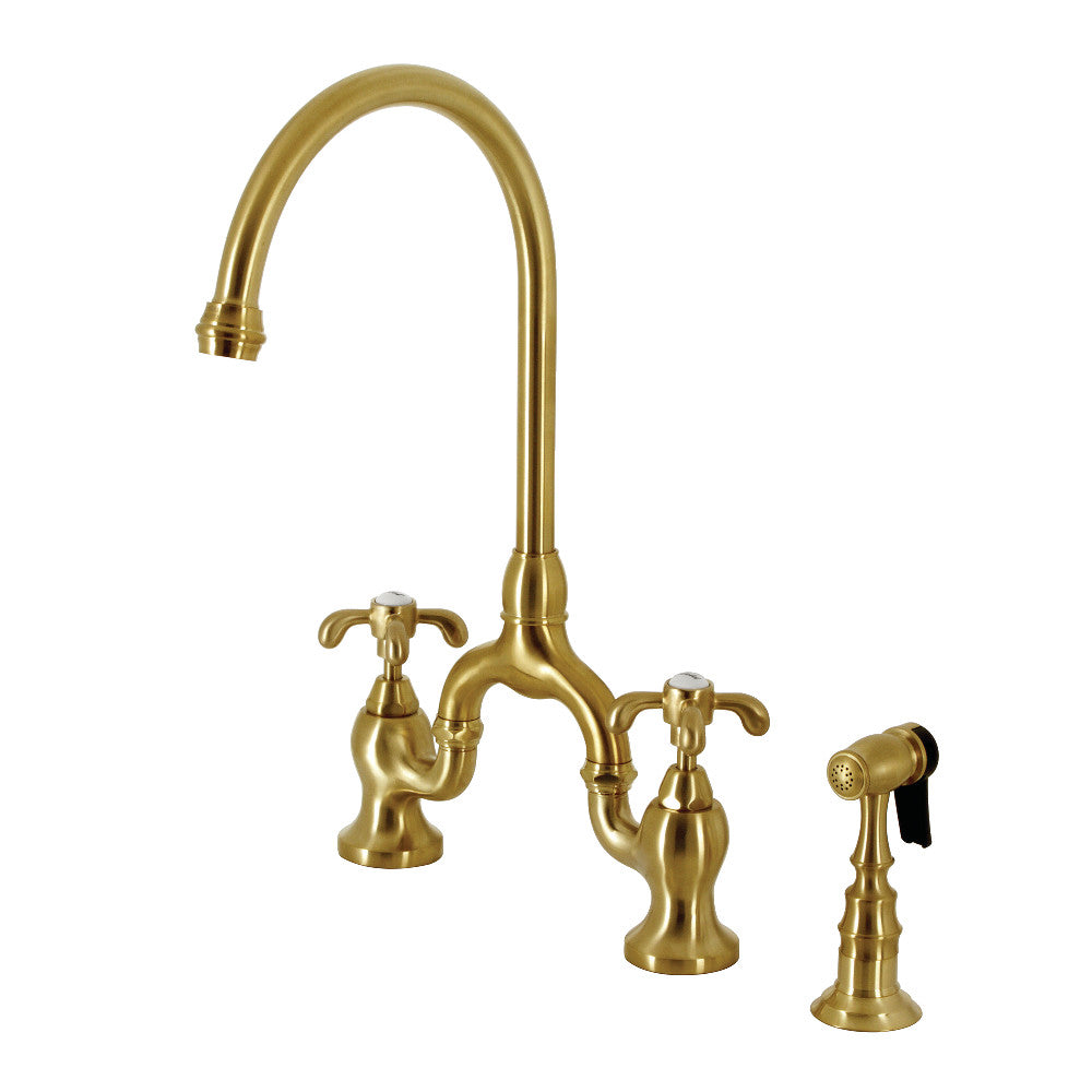 French Country Bridge Kitchen Faucet in Brushed Brass