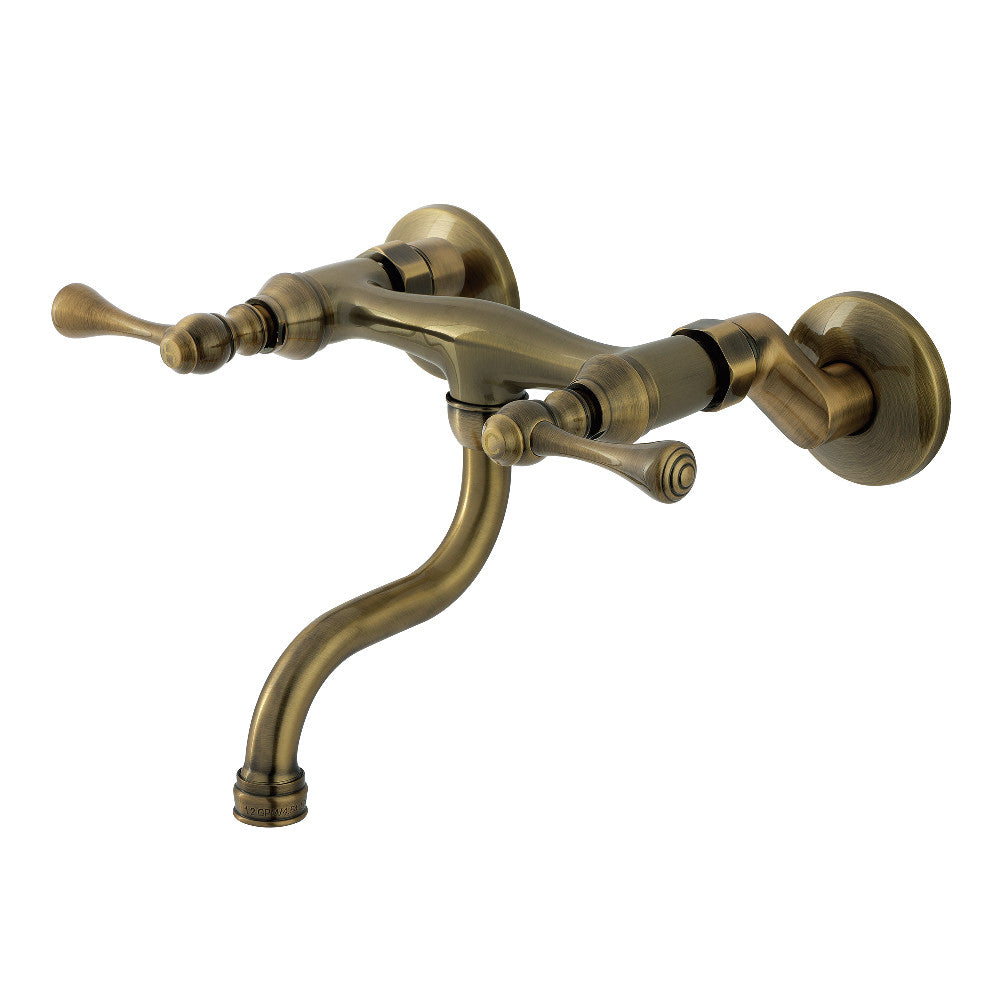 Kingston Wall-Mount Bathroom Faucet in Antique Brass