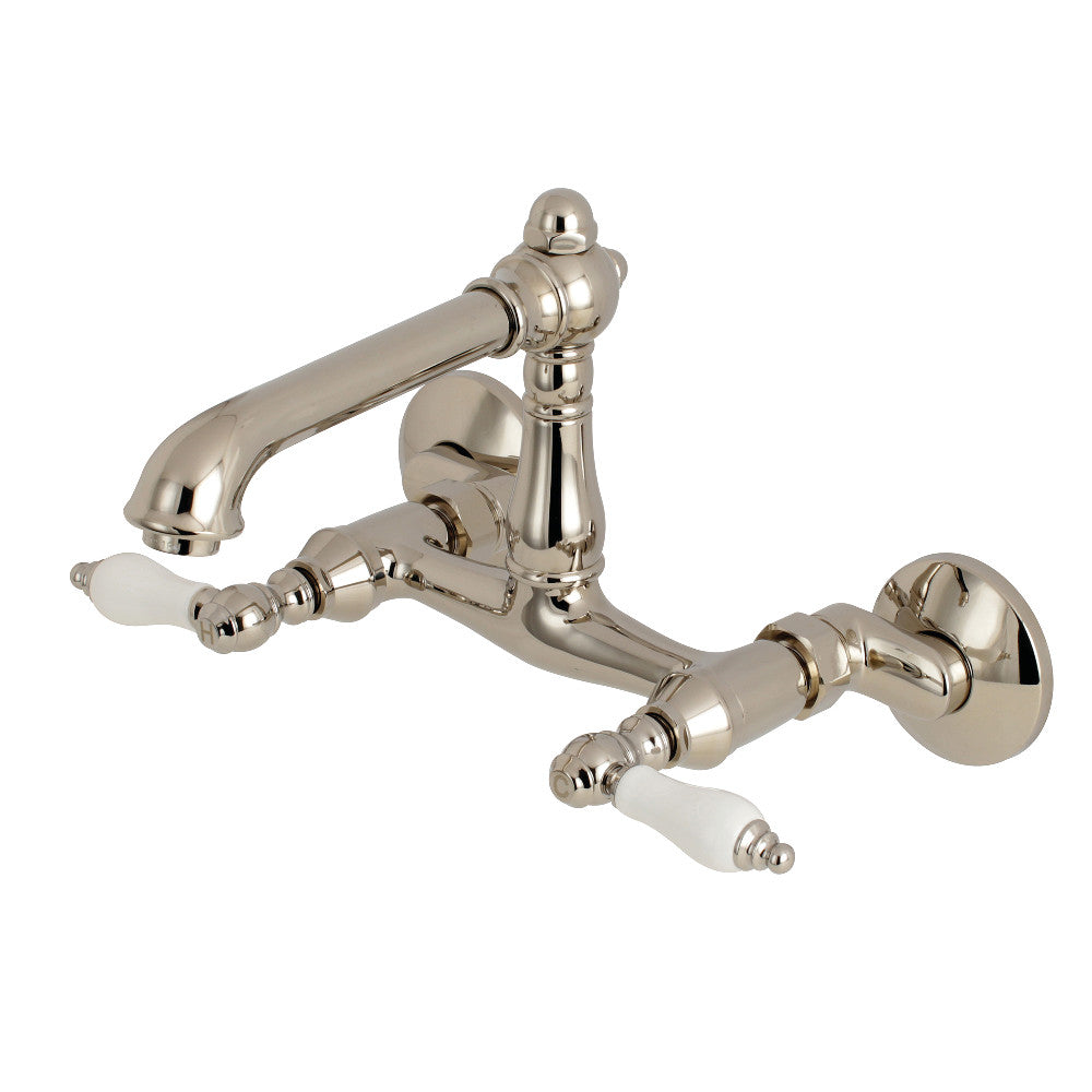 English Country Wall Mount Kitchen Faucet in Polished Nickel