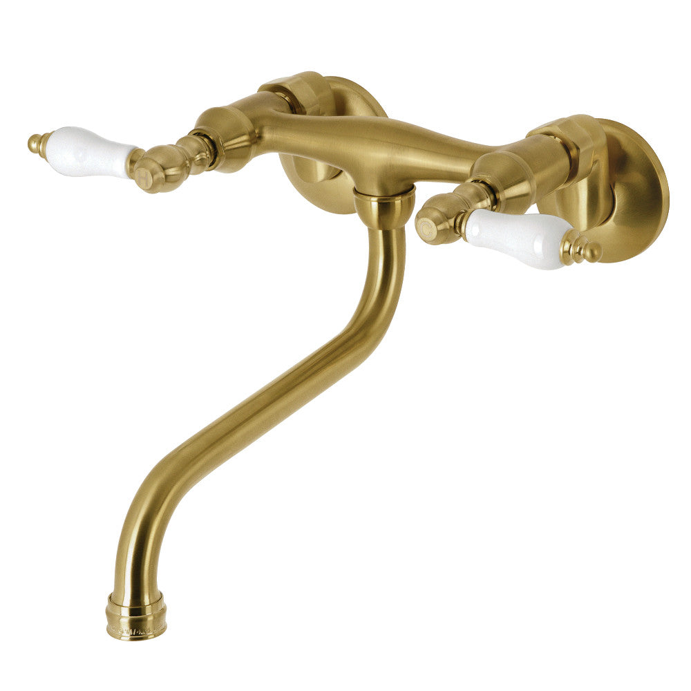 Kingston Wall-Mount Bathroom Faucet in Brushed Brass