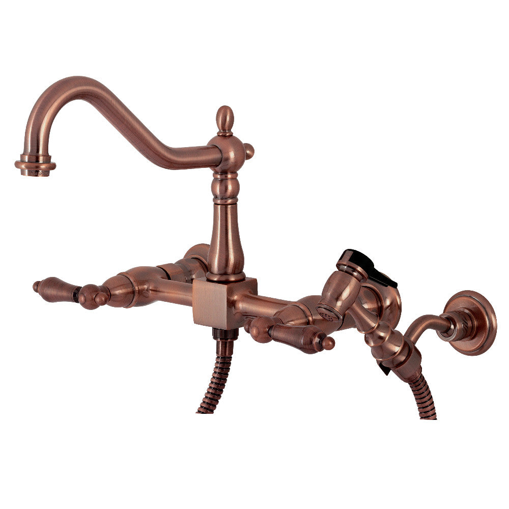 Heritage Wall Mount Kitchen Faucet in Antique Copper
