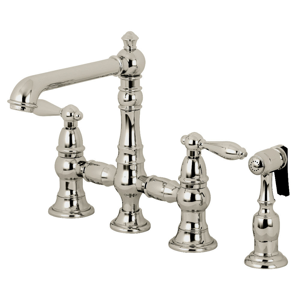 English Country Bridge Kitchen Faucet in Polished Nickel