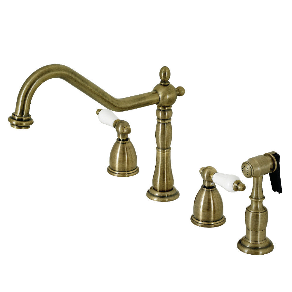Heritage Widespread Kitchen Faucet in Antique Brass