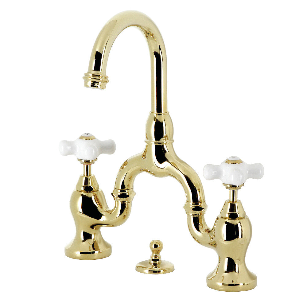 English Country Bridge Bathroom Faucet in Polished Brass