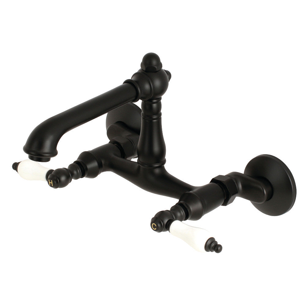 English Country Wall Mount Kitchen Faucet in Matte Black
