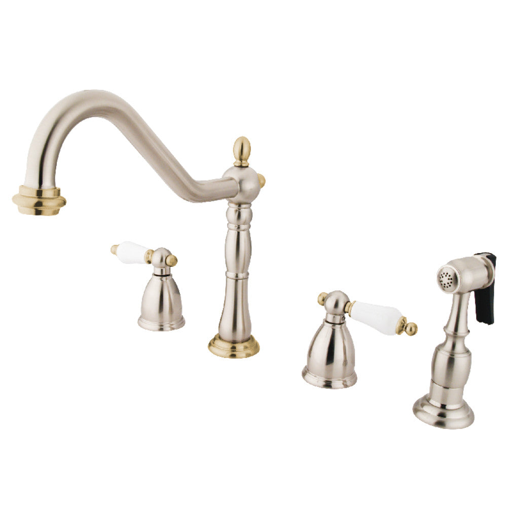 Heritage Widespread Kitchen Faucet in Brushed Nickel/Polished Brass