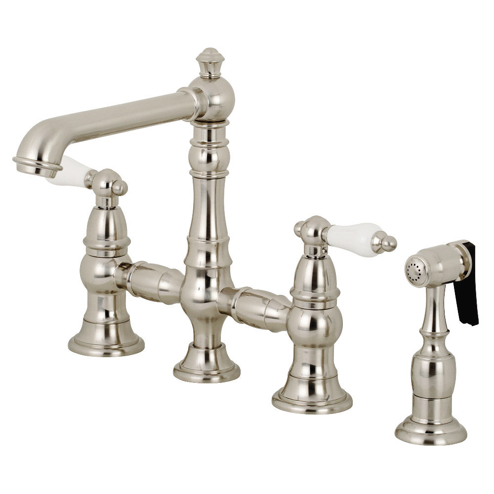 English Country Bridge Kitchen Faucet in Brushed Nickel