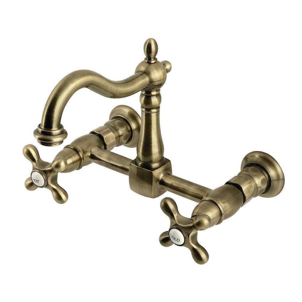 Heritage Wall Mount Kitchen Faucet in Antique Brass