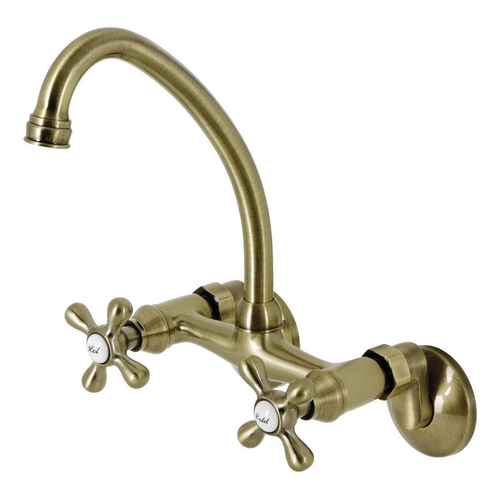Kingston Wall Mount Kitchen Faucet in Antique Brass