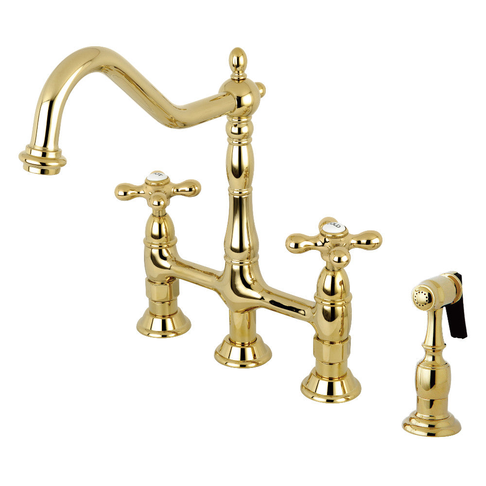 Heritage Bridge Kitchen Faucet in Polished Brass