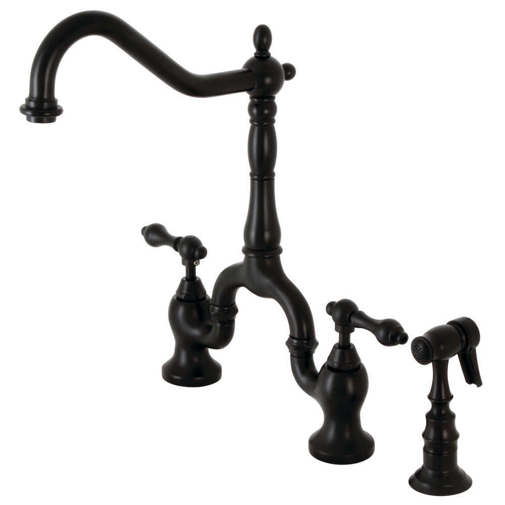English Country Bridge Kitchen Faucet in Matte Black
