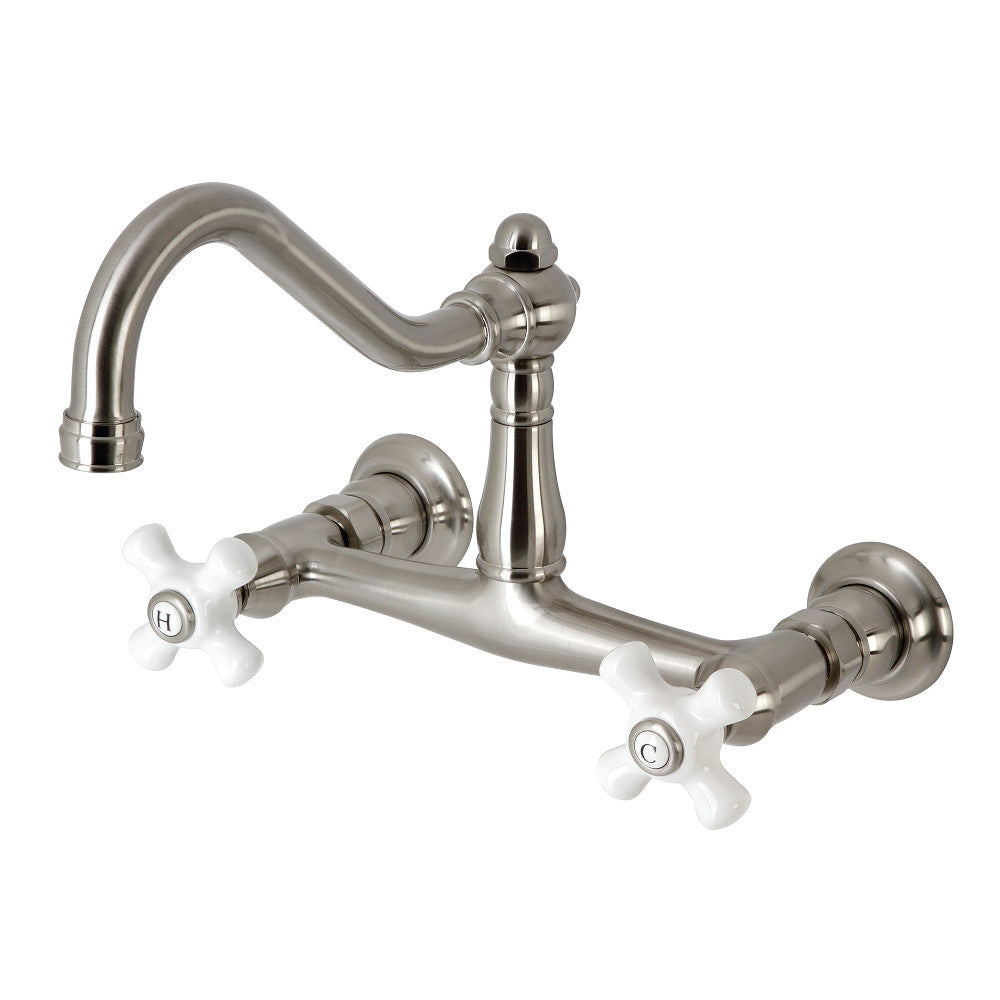 Vintage Wall-Mount Bathroom Faucet in Brushed Nickel