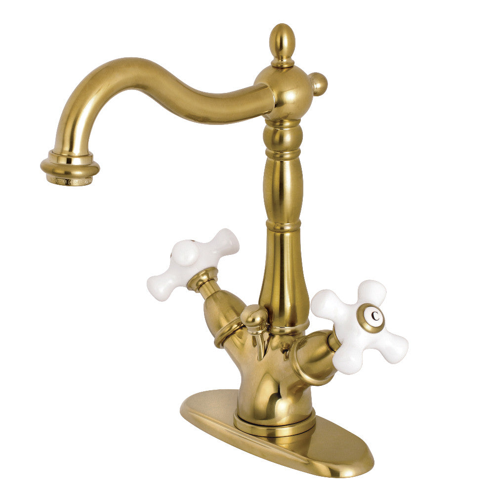 Heritage 4 Inch Centerset Bathroom Faucet in Brushed Brass