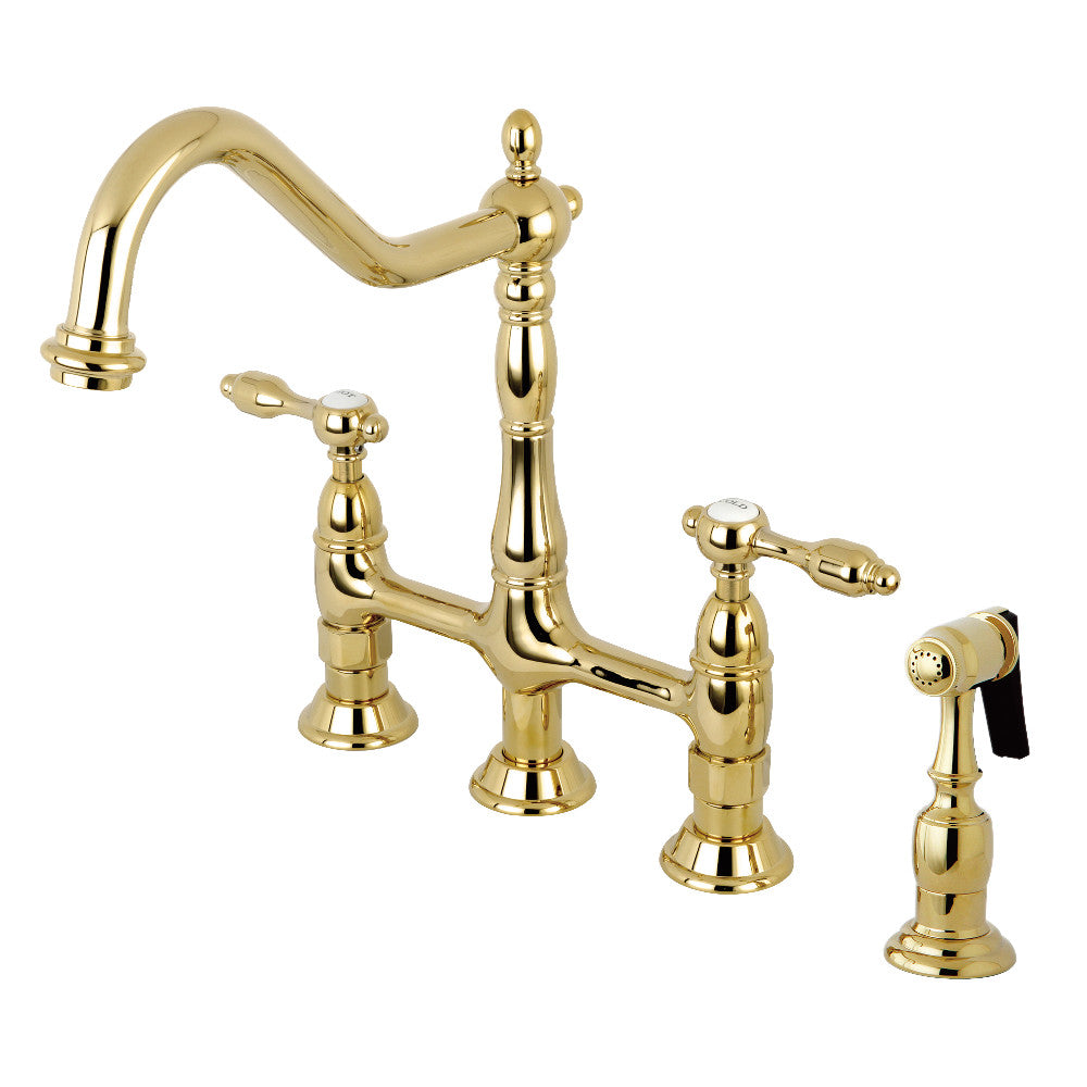 Tudor Bridge Kitchen Faucet in Polished Brass