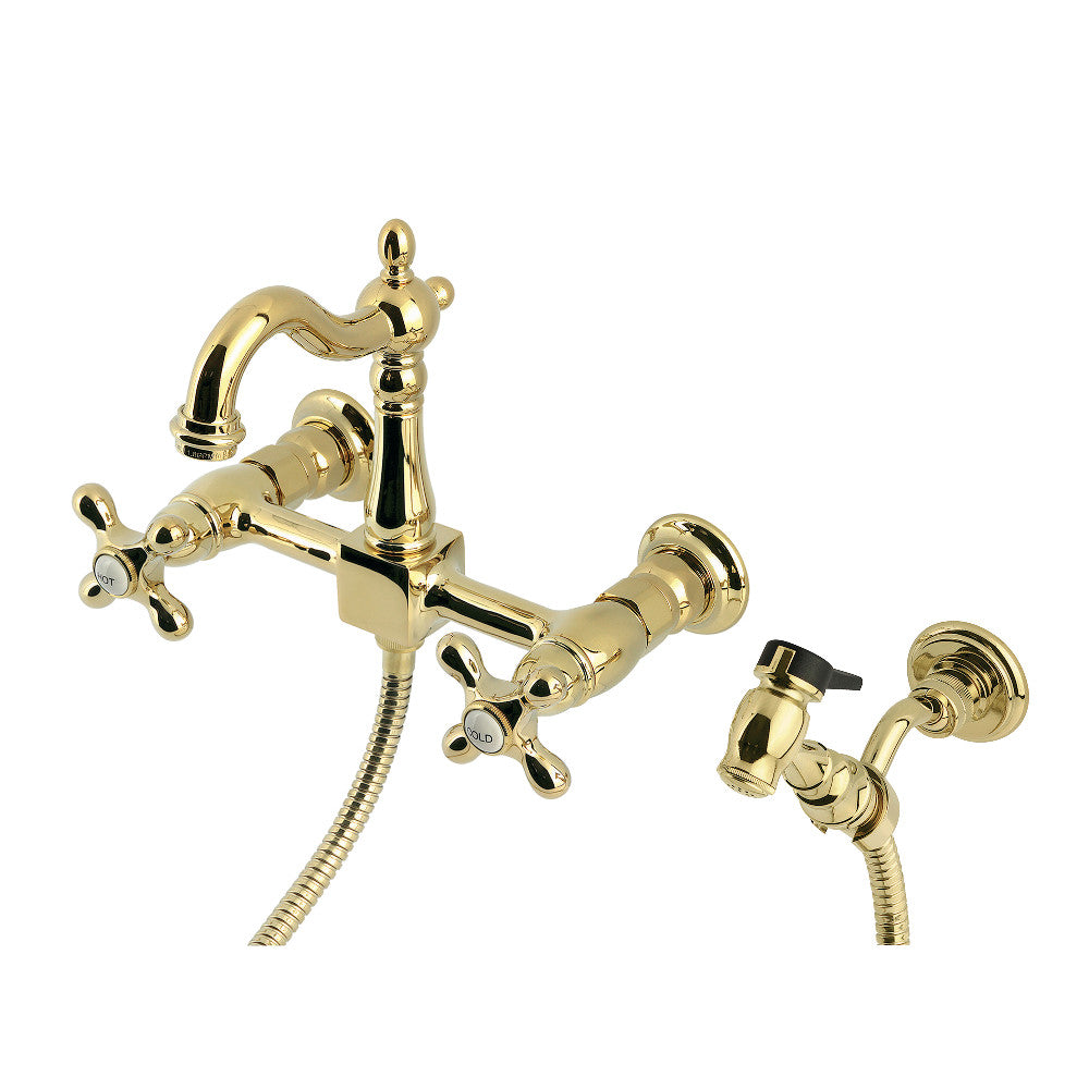 Heritage Wall Mount Kitchen Faucet in Polished Brass