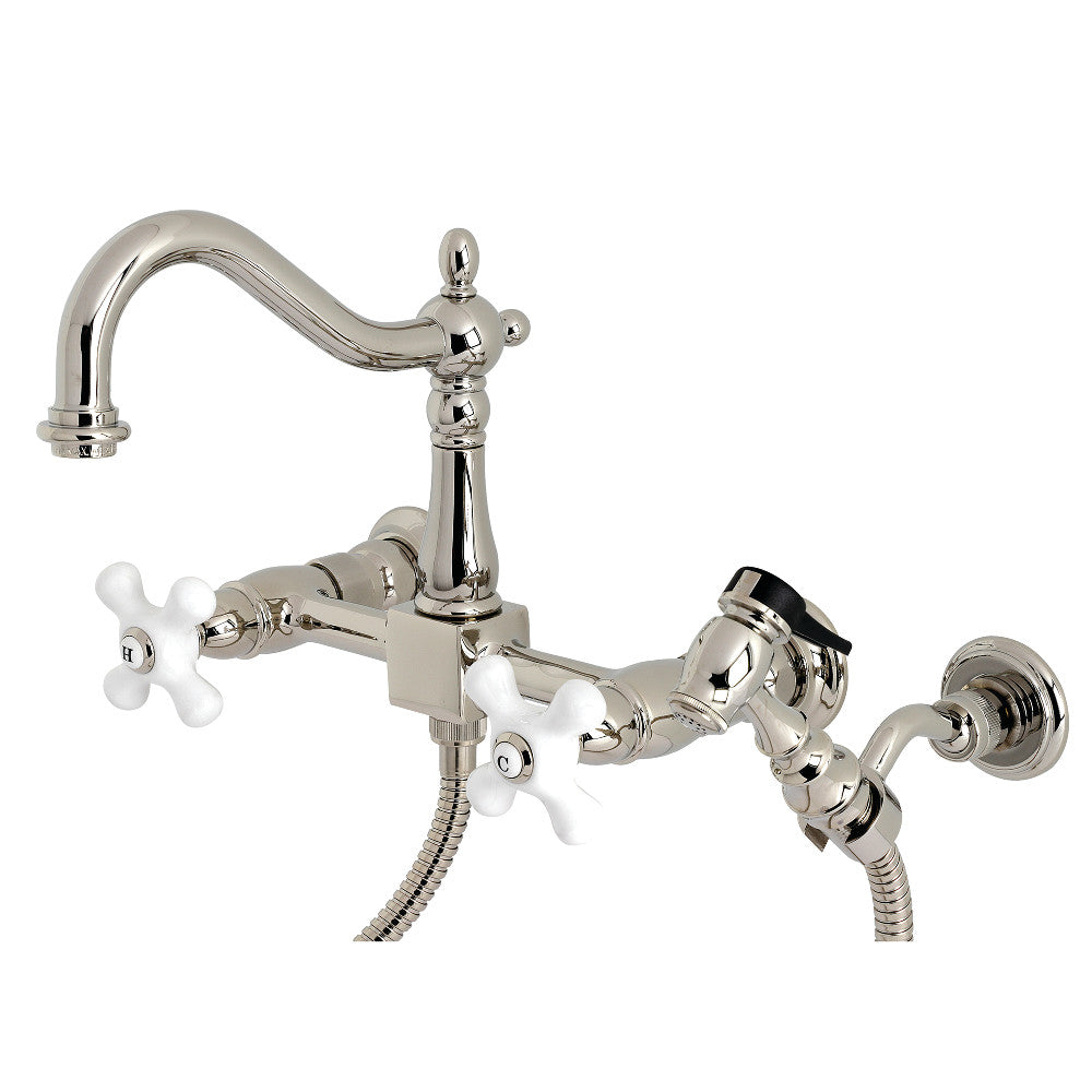 Heritage Wall Mount Kitchen Faucet in Polished Nickel
