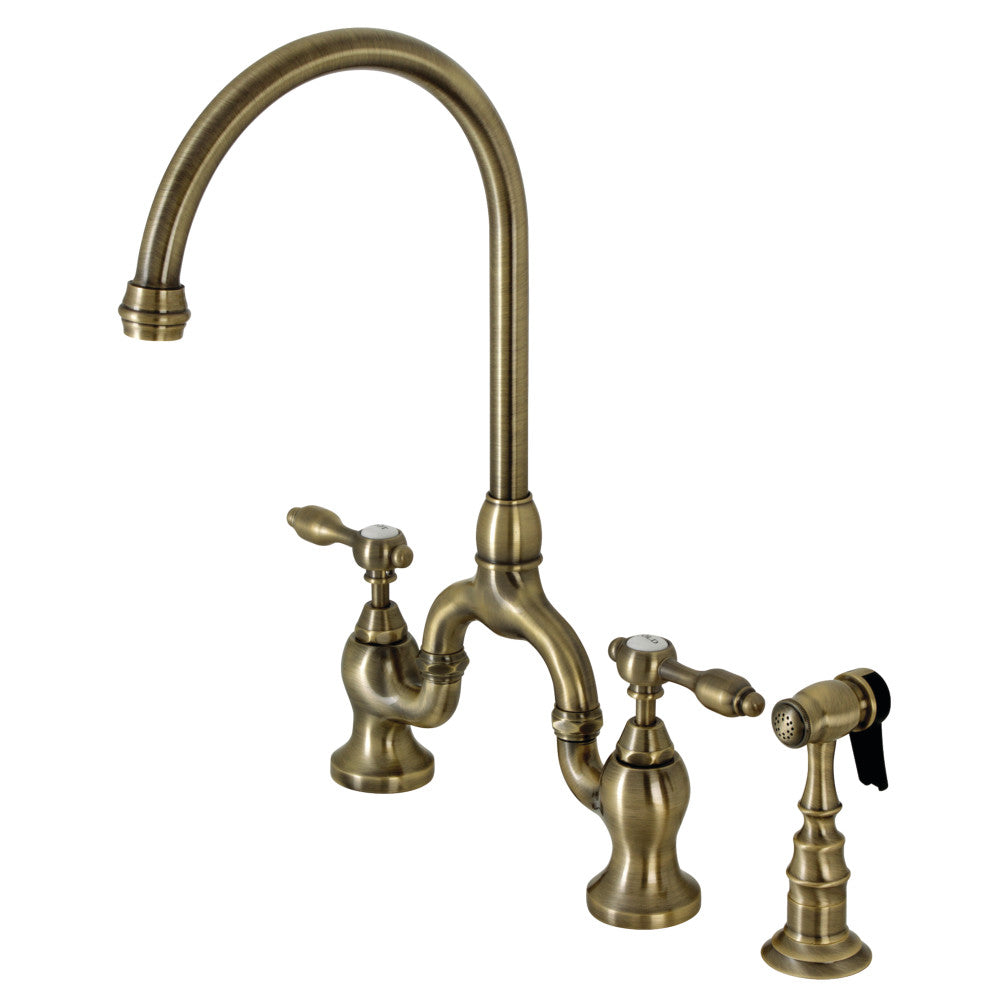Tudor Bridge Kitchen Faucet in Antique Brass