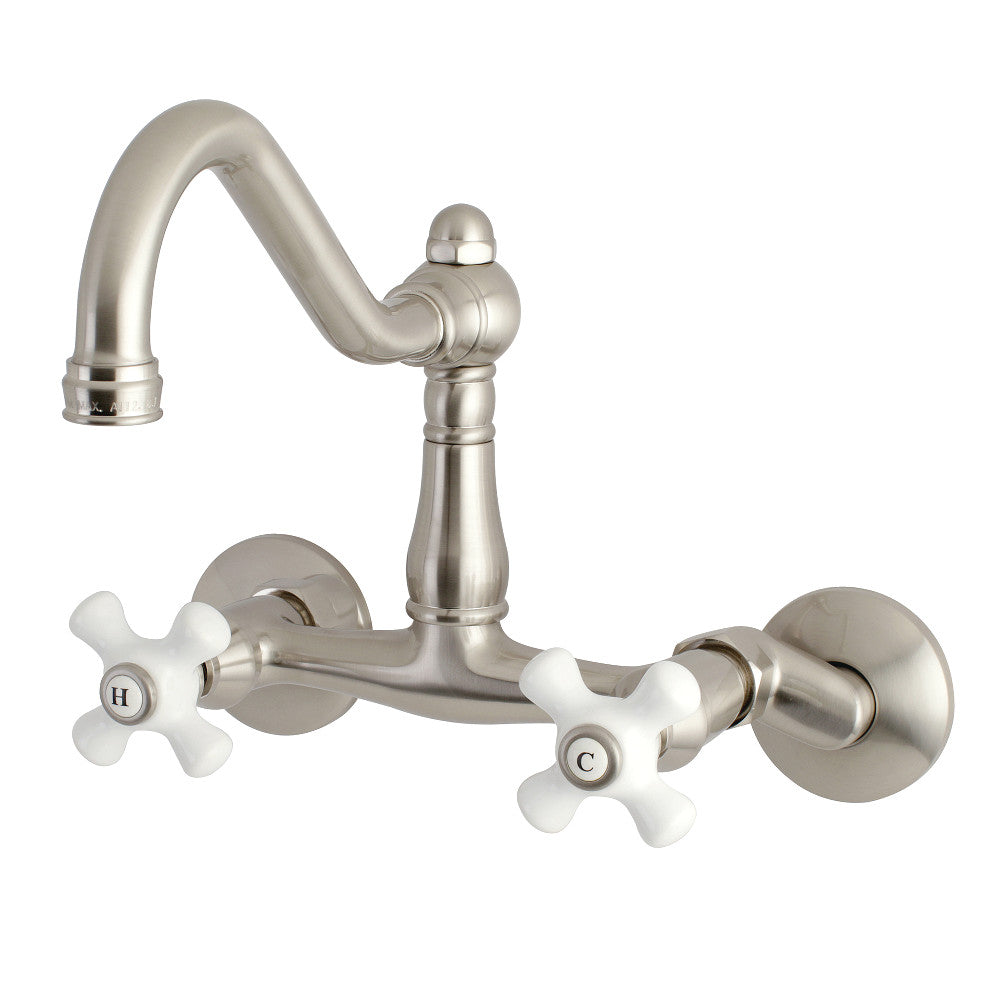 Vintage Wall Mount Kitchen Faucet in Brushed Nickel