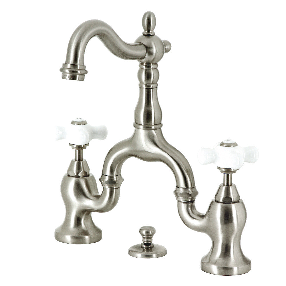 English Country Bridge Bathroom Faucet in Brushed Nickel