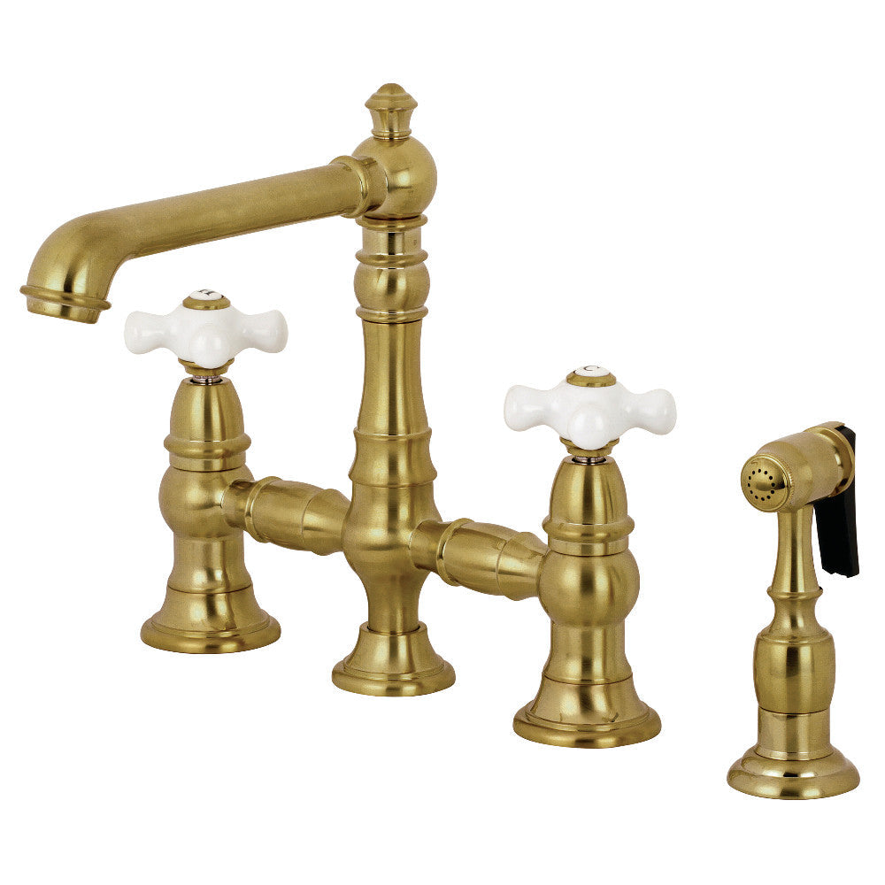 English Country Bridge Kitchen Faucet in Brushed Brass
