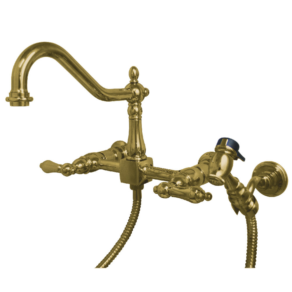 Heritage Wall Mount Kitchen Faucet in Polished Brass