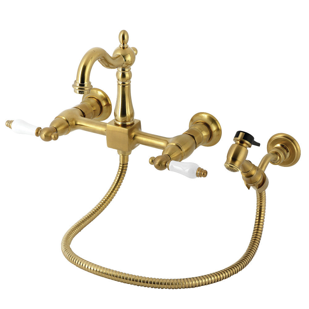 Heritage Wall Mount Kitchen Faucet in Brushed Brass