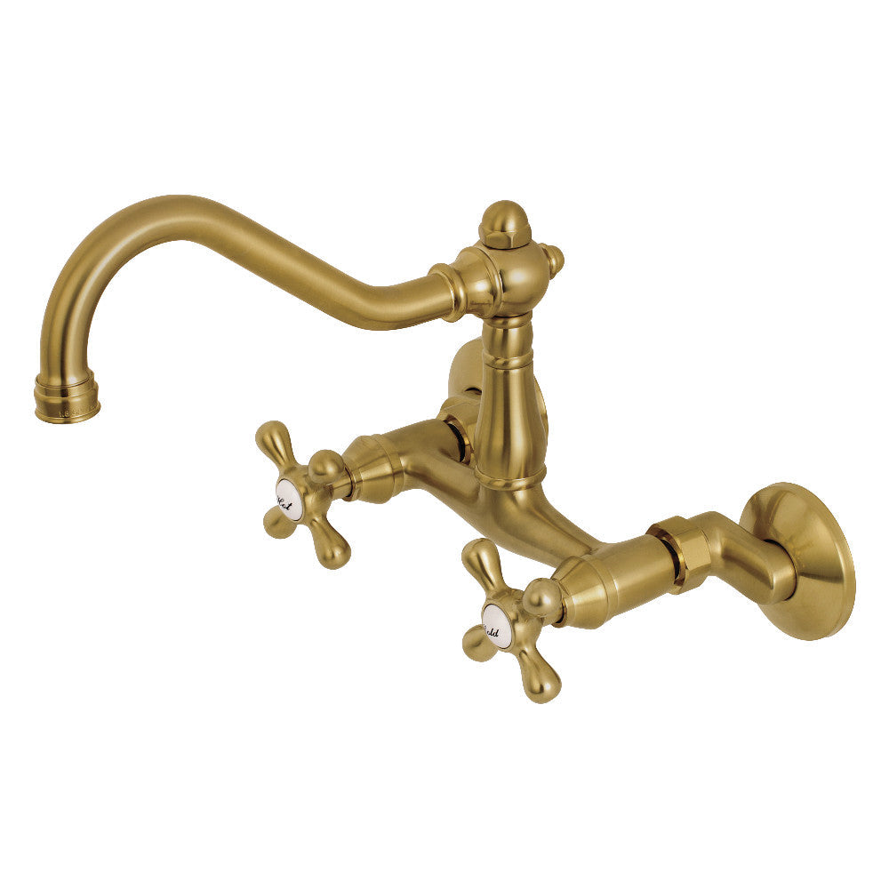 Vintage Wall Mount Kitchen Faucet in Brushed Brass