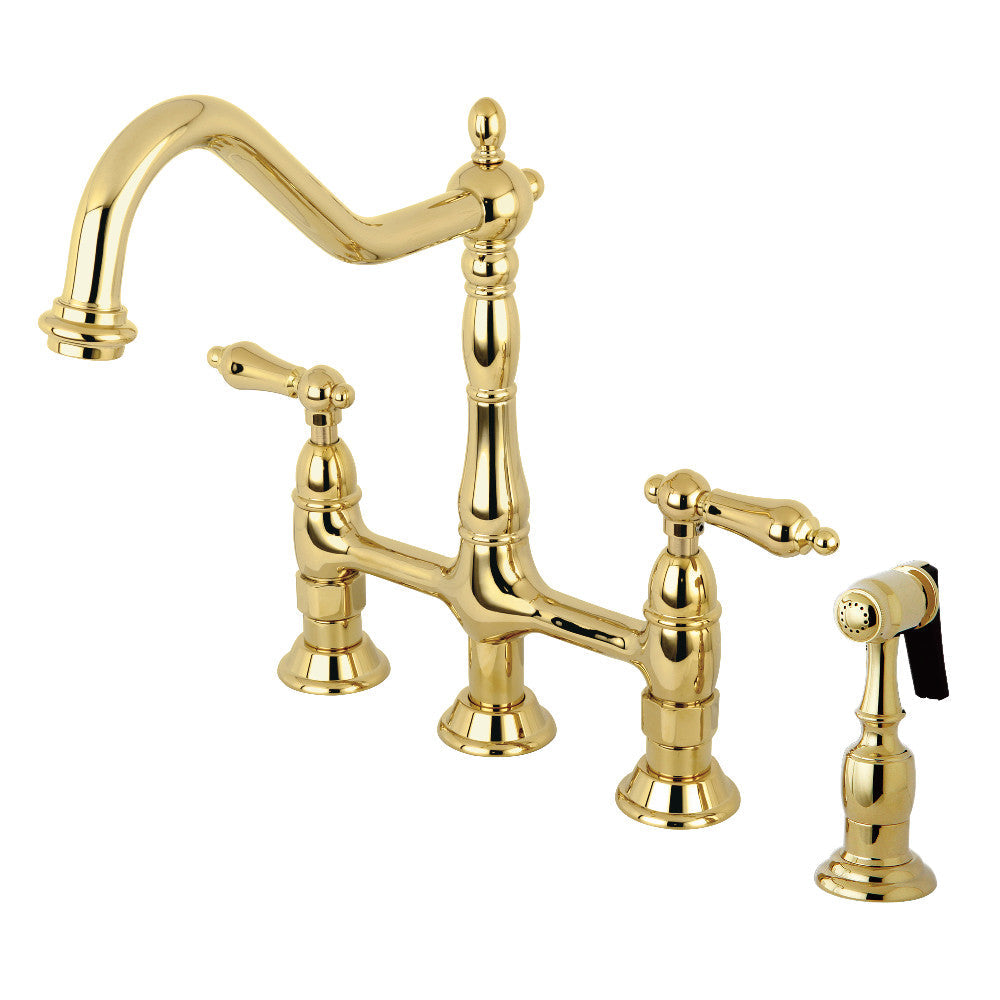 Heritage Bridge Kitchen Faucet in Polished Brass