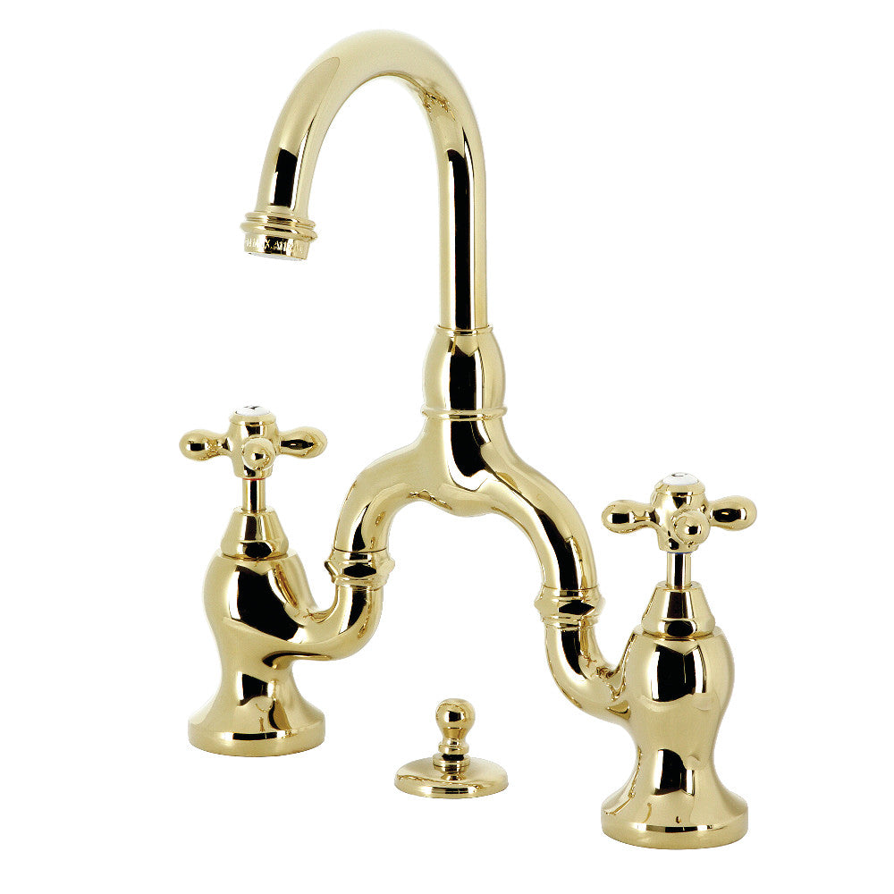 English Country Bridge Bathroom Faucet in Polished Brass