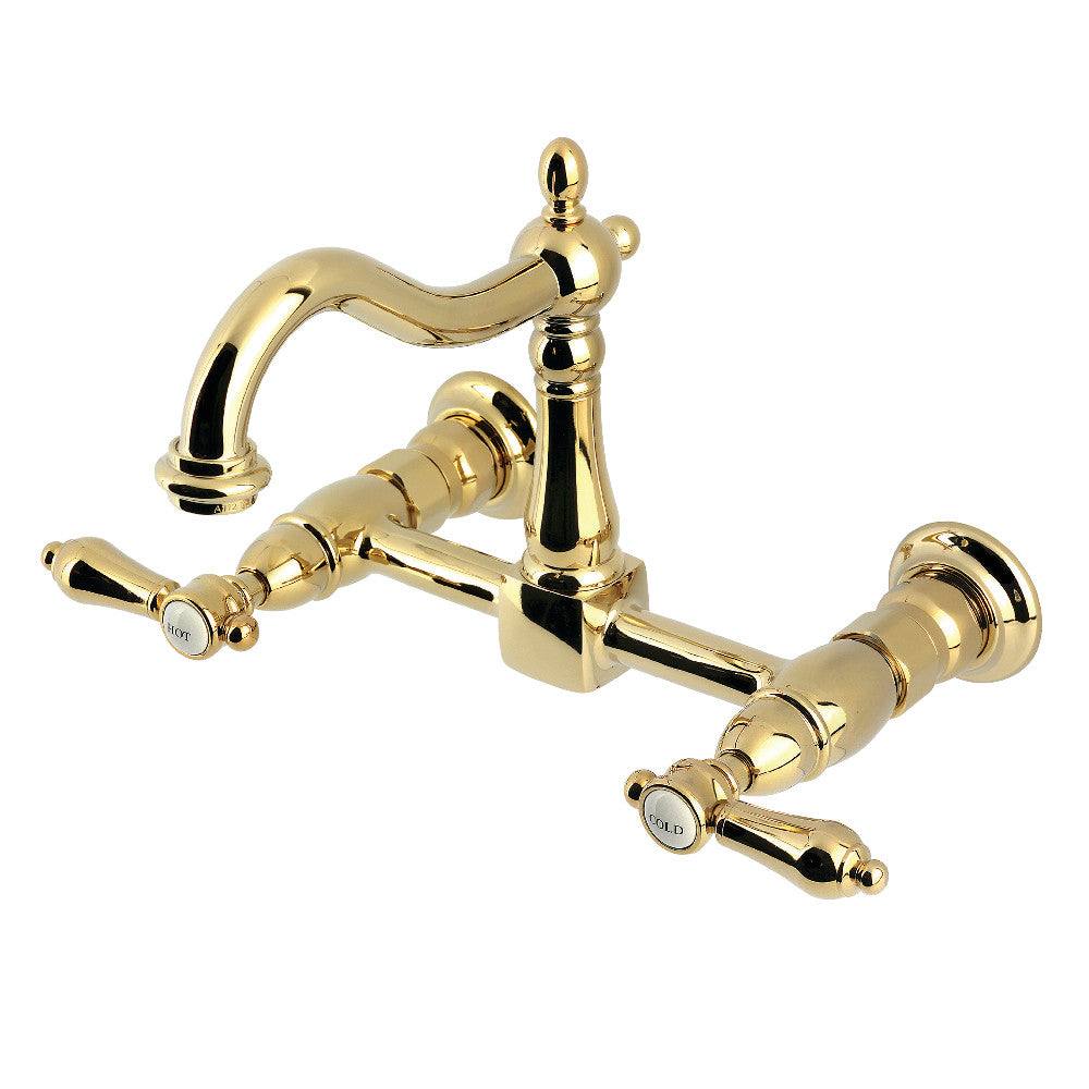 Heirloom Wall Mount Kitchen Faucet in Polished Brass
