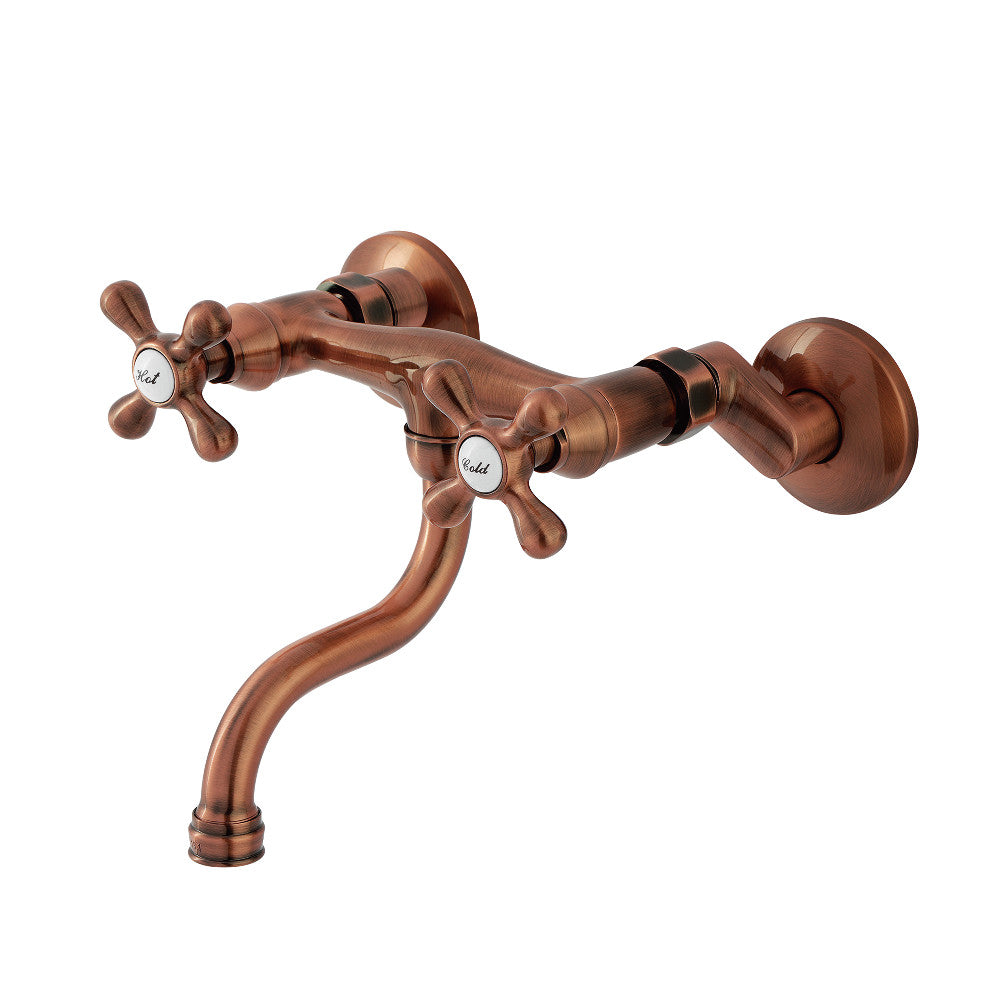 Kingston Wall-Mount Bathroom Faucet in Antique Copper