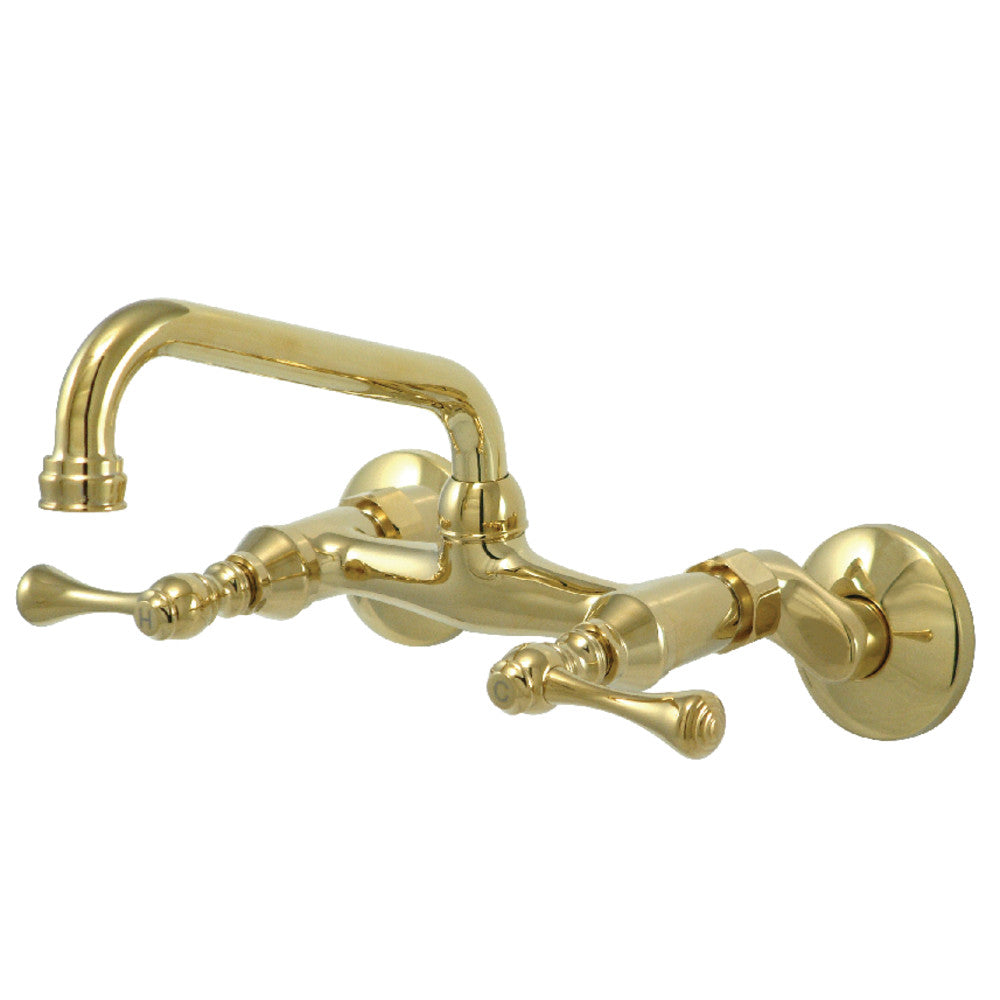 Kingston Wall Mount Kitchen Faucet in Polished Brass
