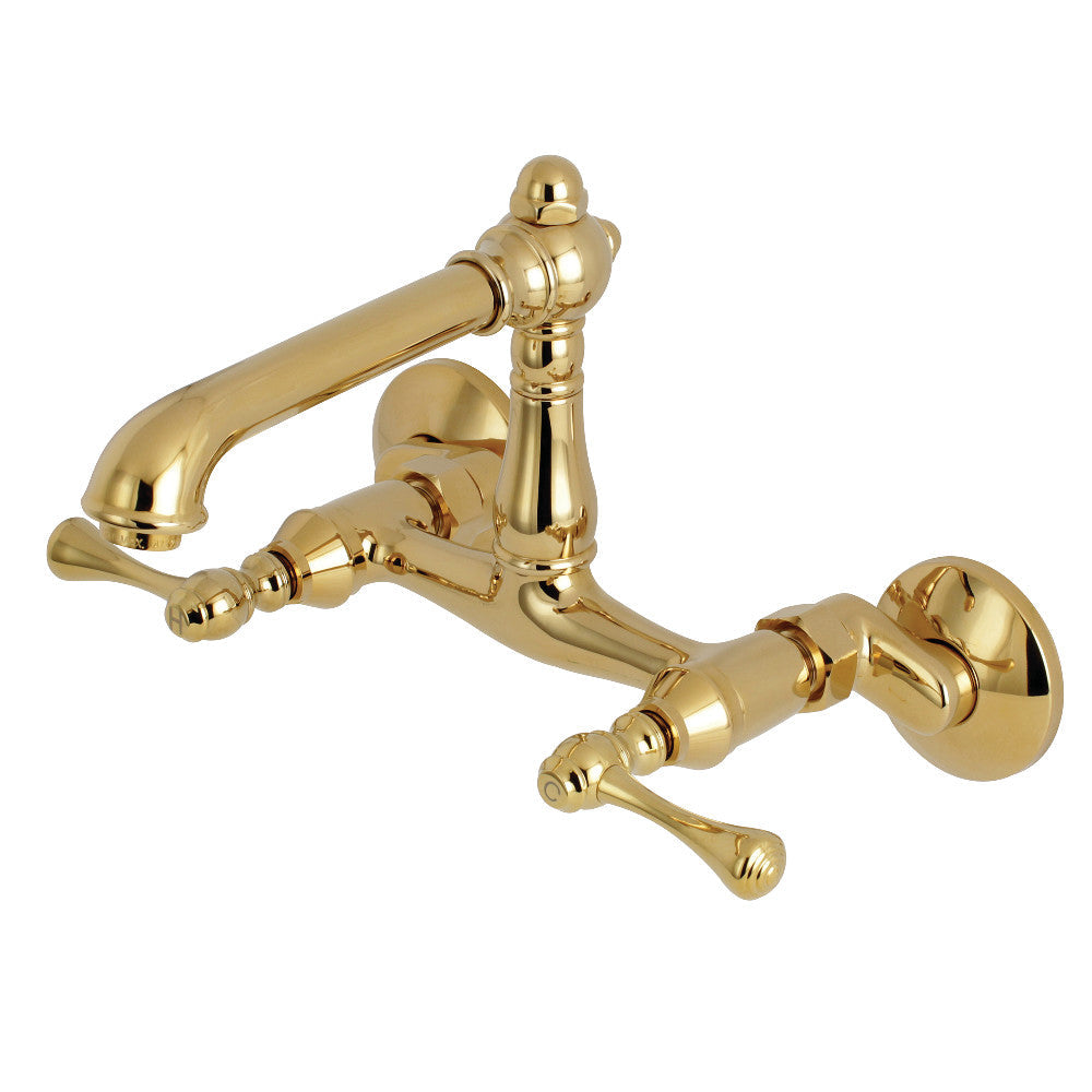 English Country Wall Mount Kitchen Faucet in Polished Brass