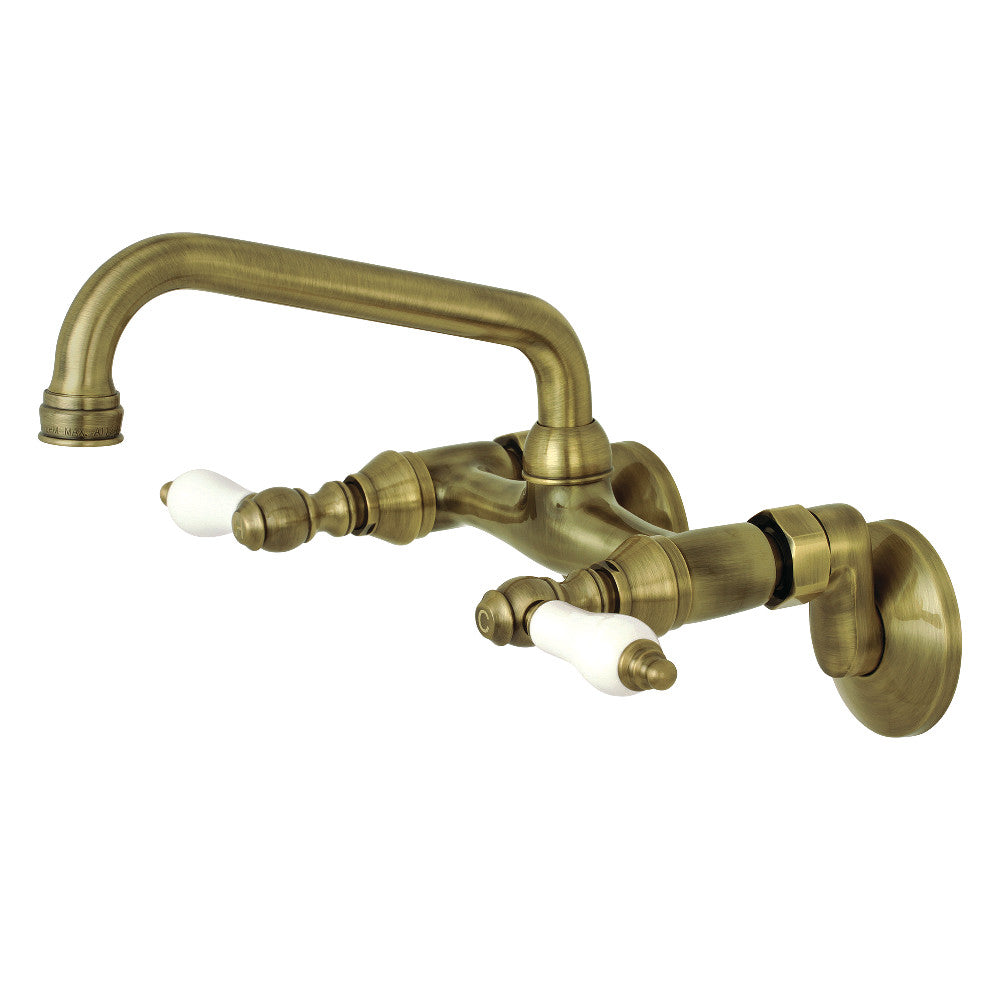 Kingston Wall Mount Kitchen Faucet in Antique Brass