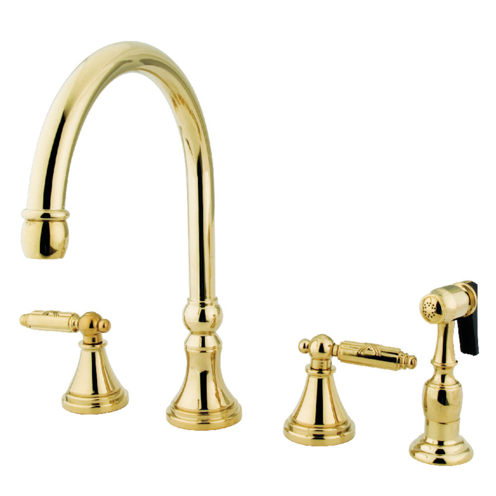 Georgian Widespread Kitchen Faucet in Polished Brass