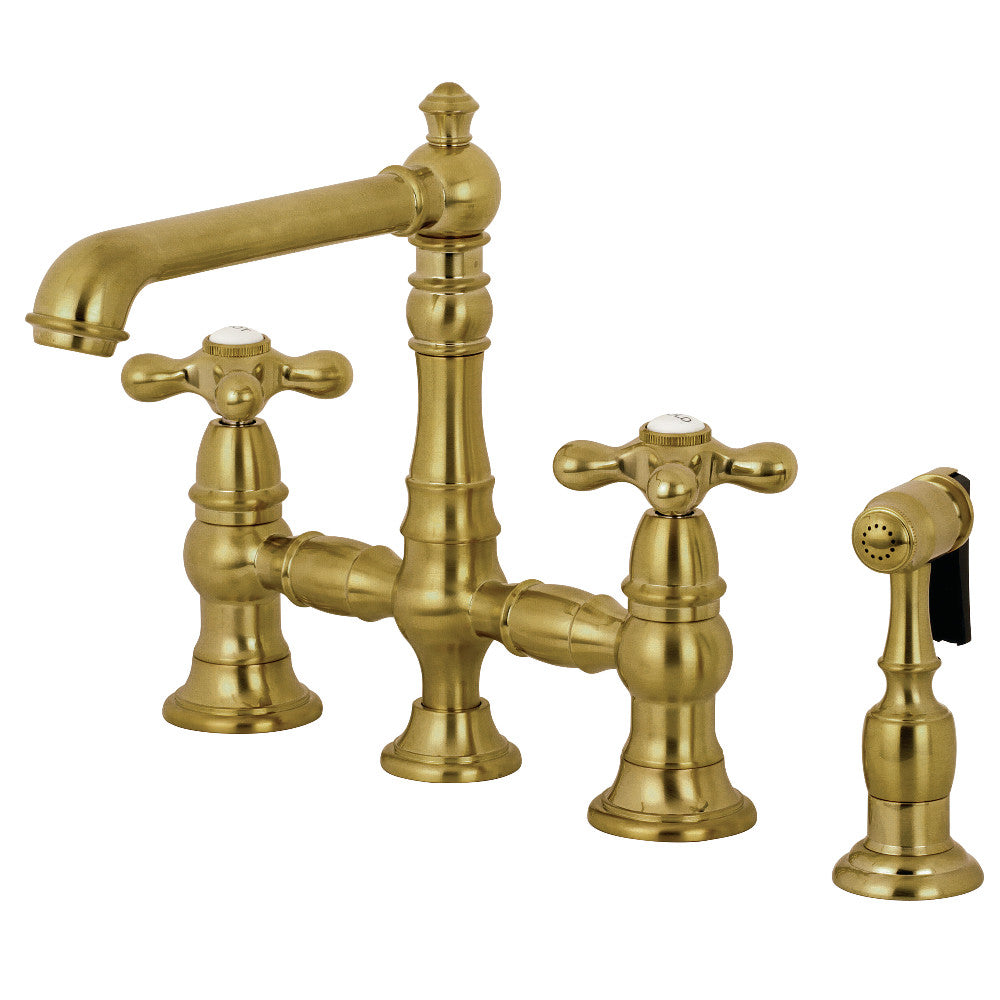 English Country Bridge Kitchen Faucet in Brushed Brass