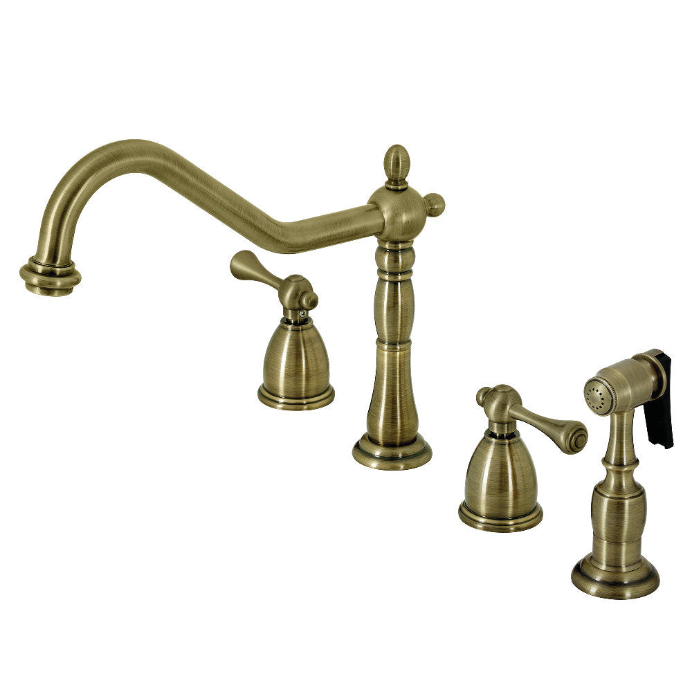 Heritage Widespread Kitchen Faucet in Antique Brass