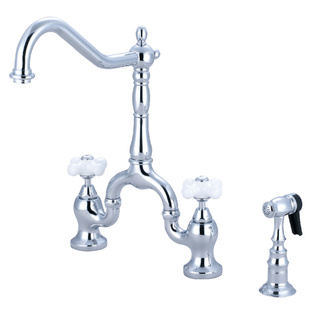 English Country Bridge Kitchen Faucet in Polished Chrome
