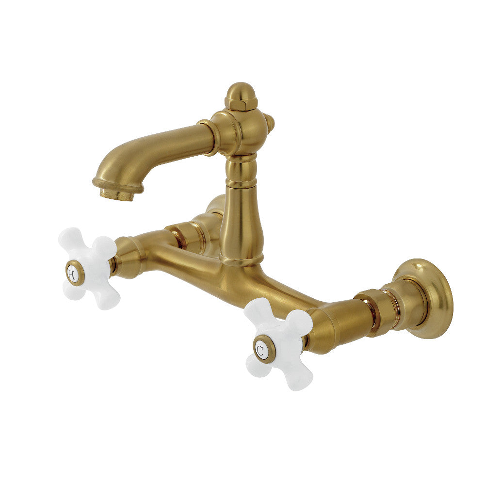 English Country Wall-Mount Bathroom Faucet in Brushed Brass