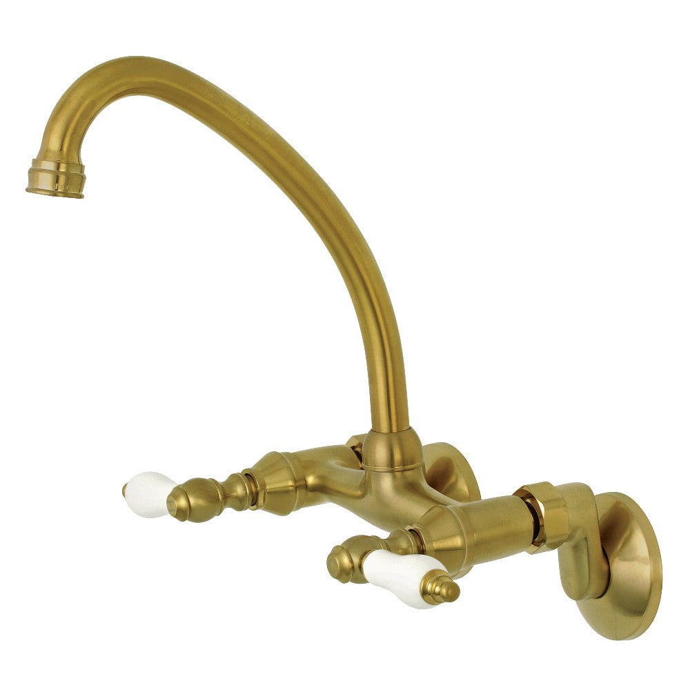 Kingston Wall Mount Kitchen Faucet in Brushed Brass