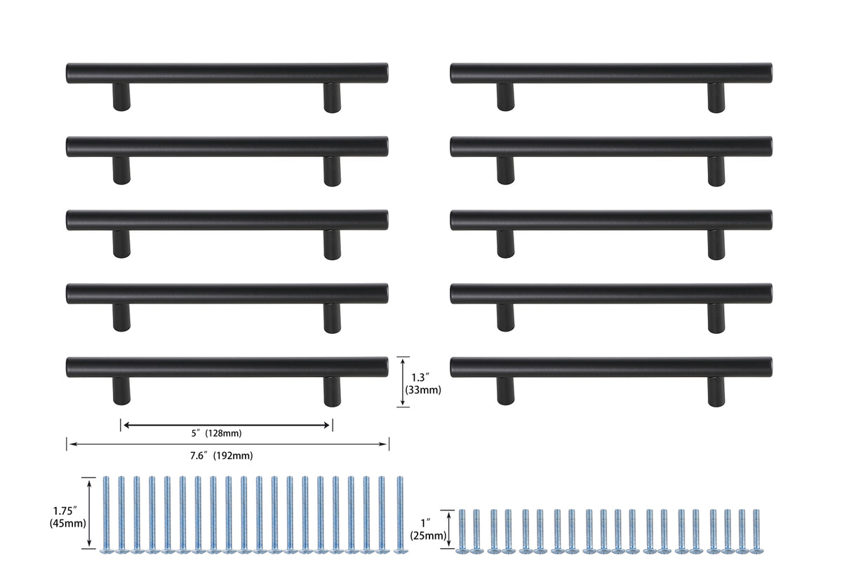 Quinn 5" Center to Center Matte Black Bar Pull Multipack (set of 10)