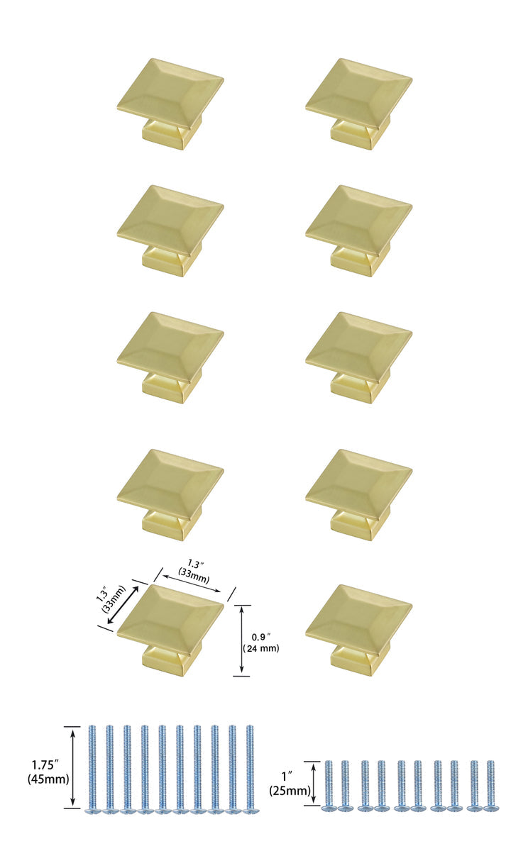 Cecil 1.3" Brushed Gold Square Knob Multipack (Set of 10)