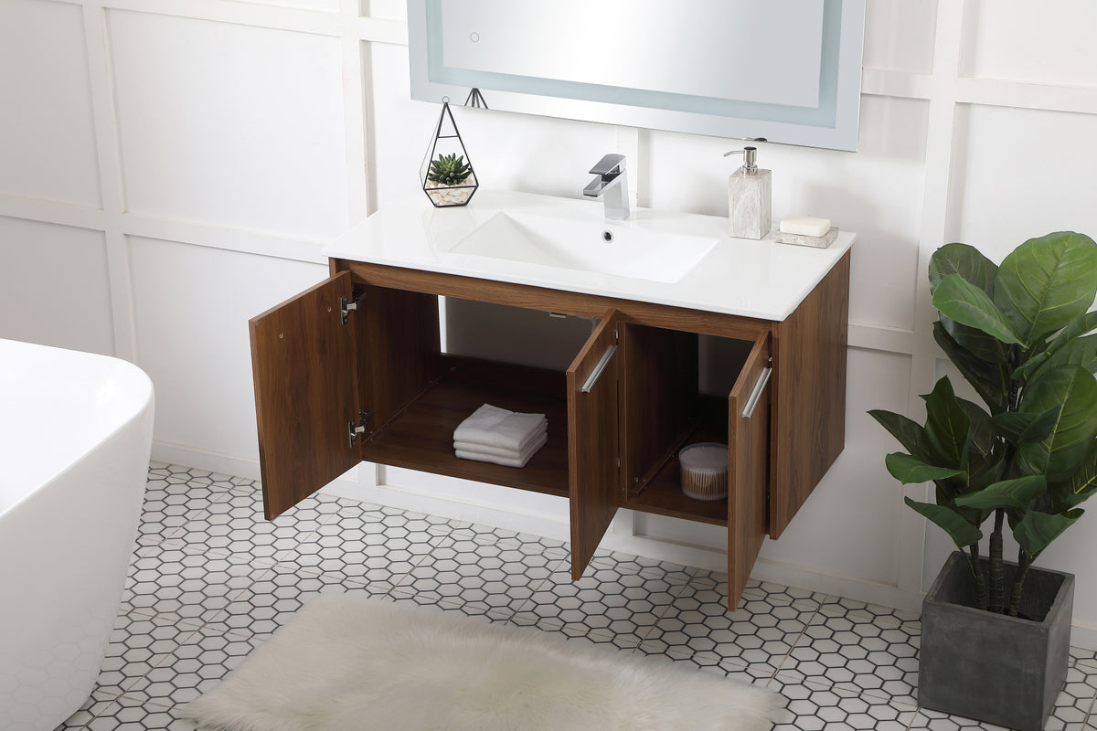 40 inch Single Bathroom Floating Vanity in Walnut Brown
