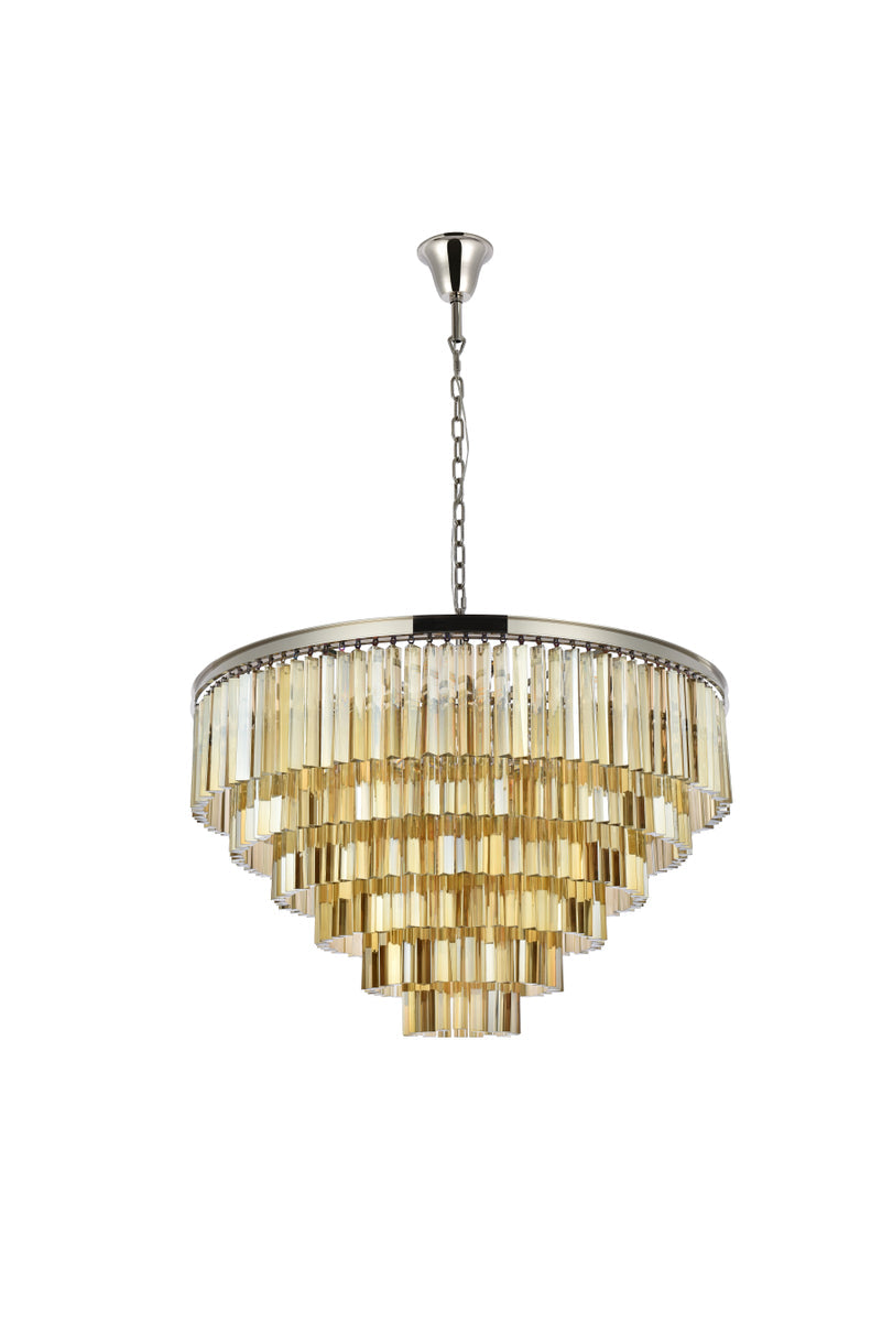 Sydney 33 light polished nickel Chandelier Golden Teak (Smoky) Royal Cut Crystal