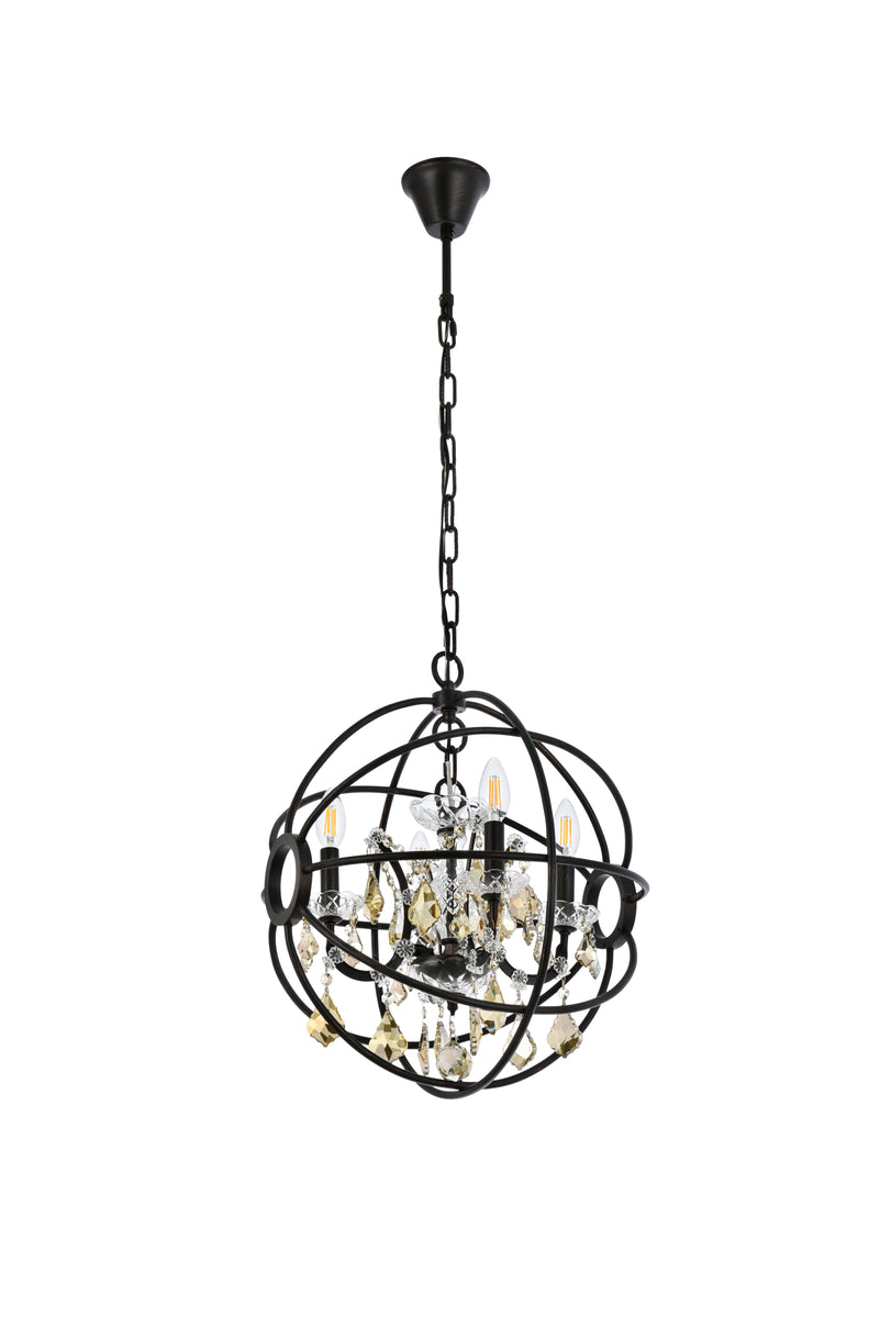 Geneva 4 light Dark Bronze Pendant Golden Teak (Smoky) Royal Cut crystal