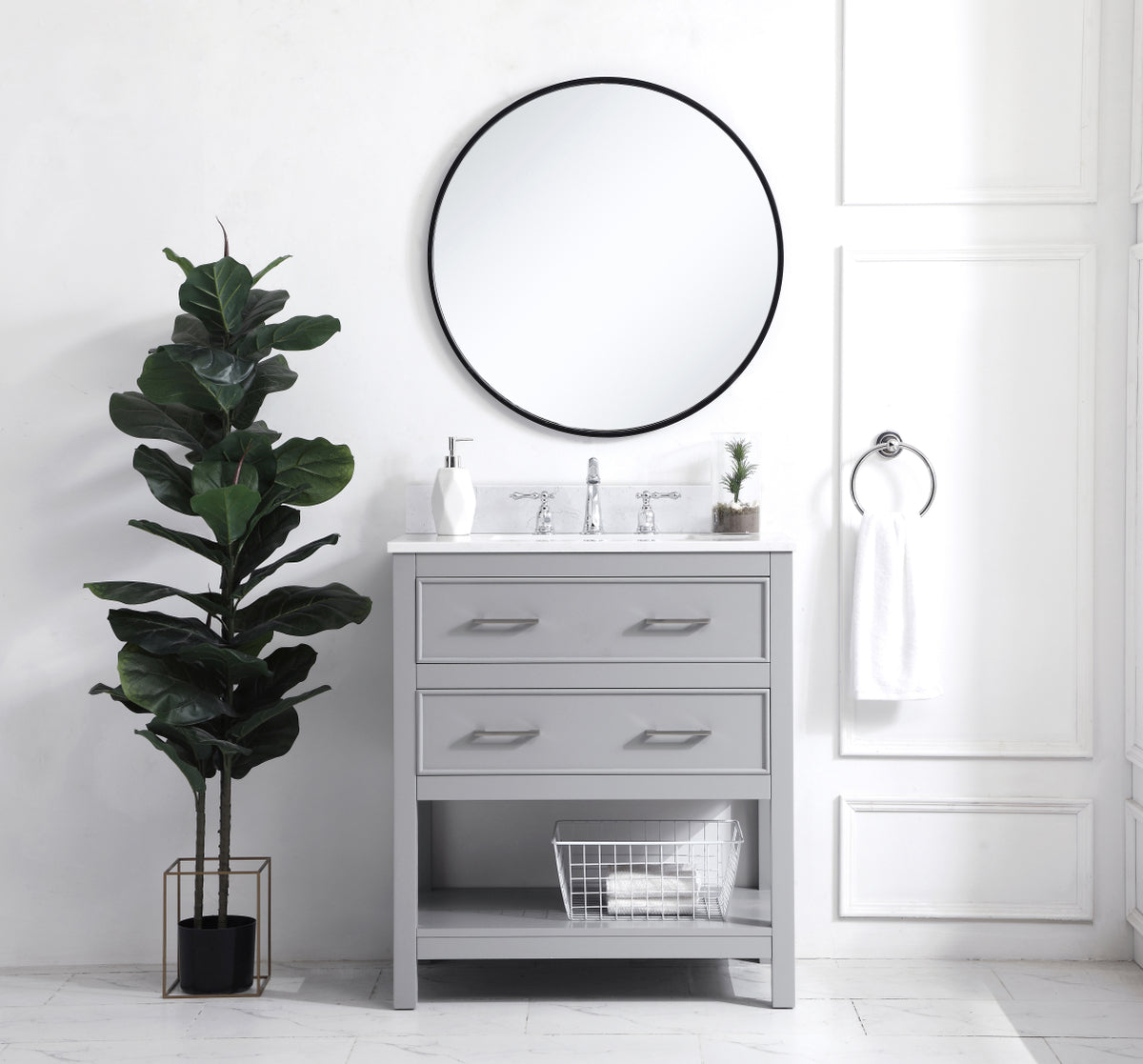 30 inch Single Bathroom Vanity in Grey with Backsplash