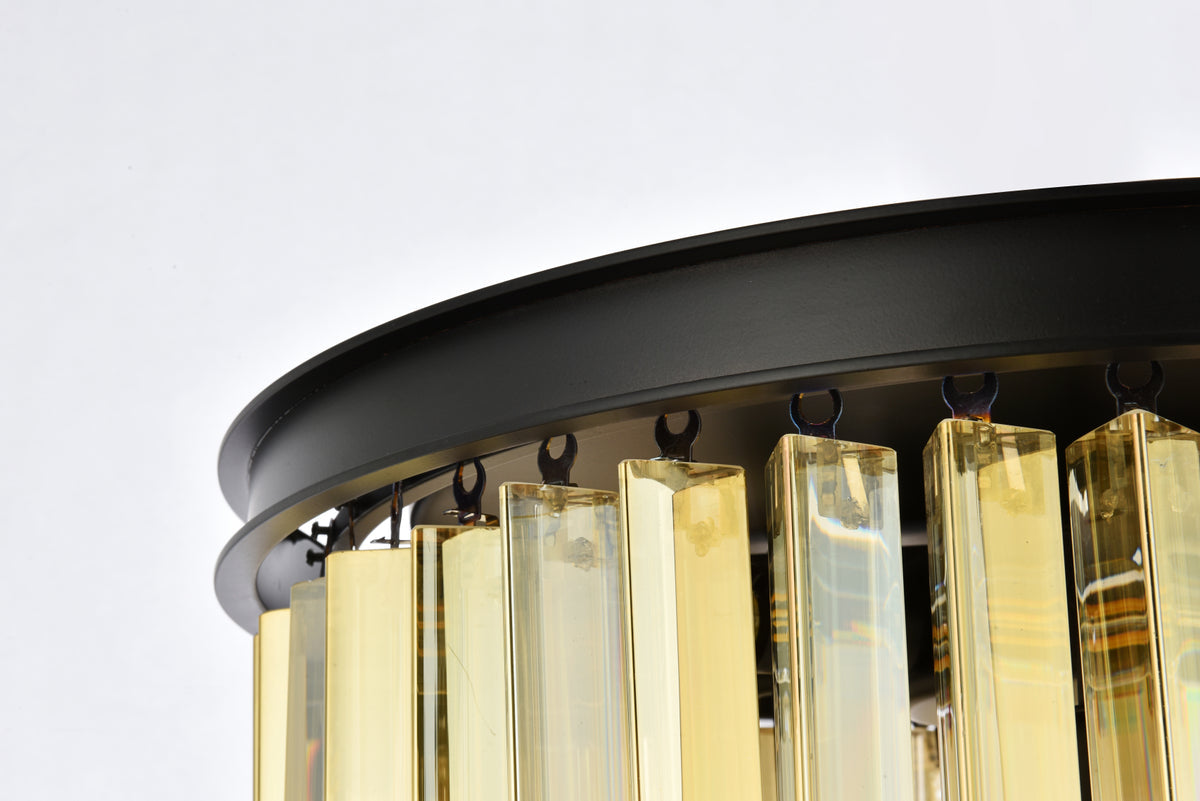 Sydney 6 light Matte Black Flush Mount Golden Teak (Smoky) Royal Cut Crystal