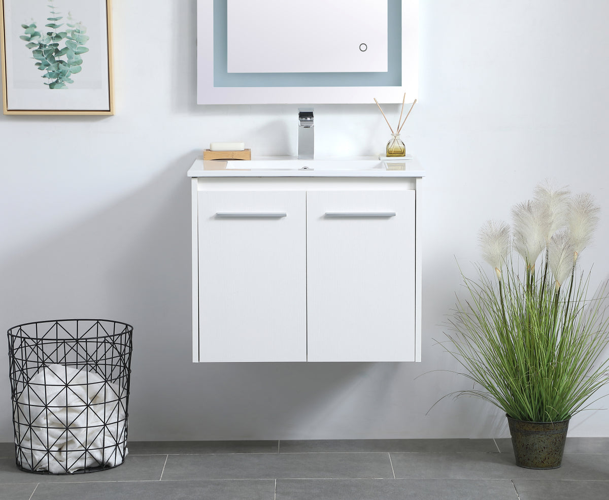 24 inch Single Bathroom Floating Vanity in White