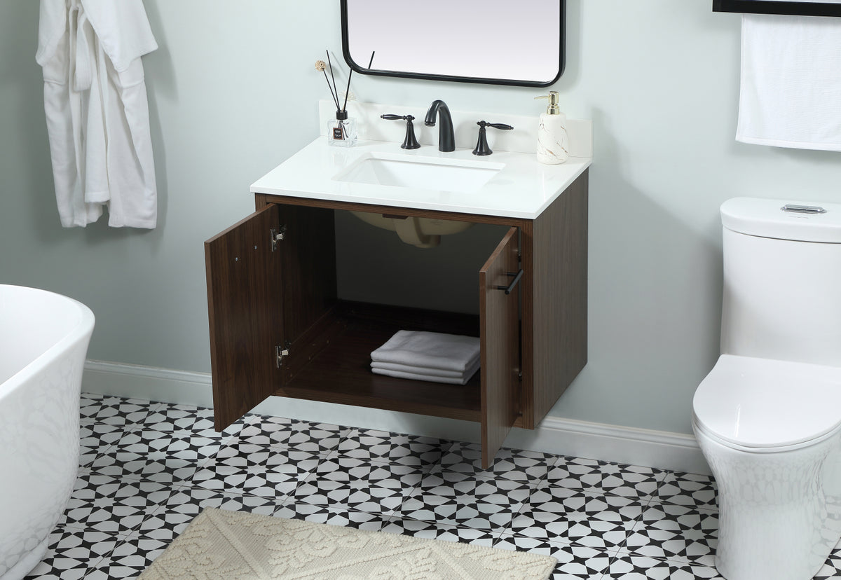 30 inch Single bathroom vanity in walnut with backsplash